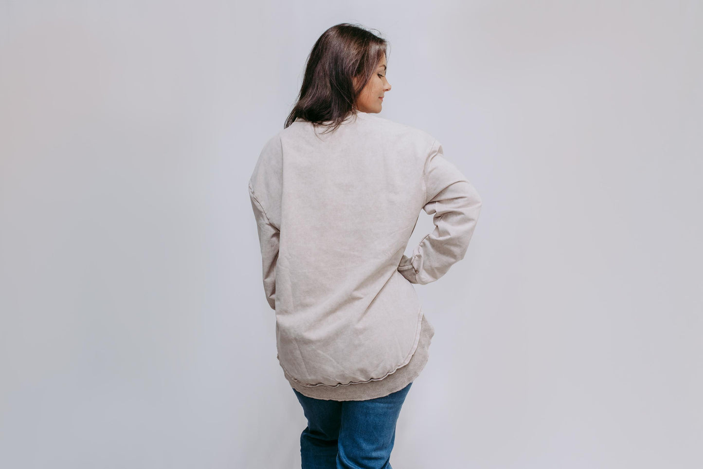 MK159 Basic Acid Washed Sweatshirt - Light Brown Acid Washed