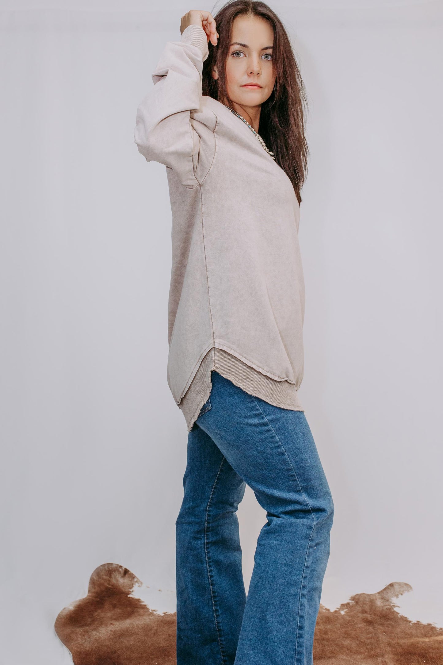MK159 Basic Acid Washed Sweatshirt - Light Brown Acid Washed