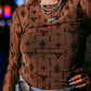 MK535 Cow head Aztec Mesh Top Brown