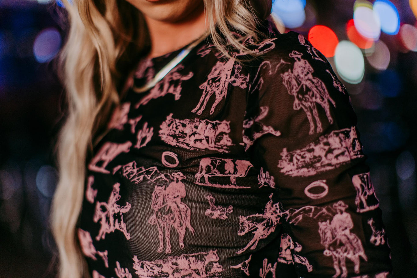 MK530 Western Scene LS Mesh Top