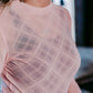 MK515-A Pretty in Pink Plaid LS Mesh Top