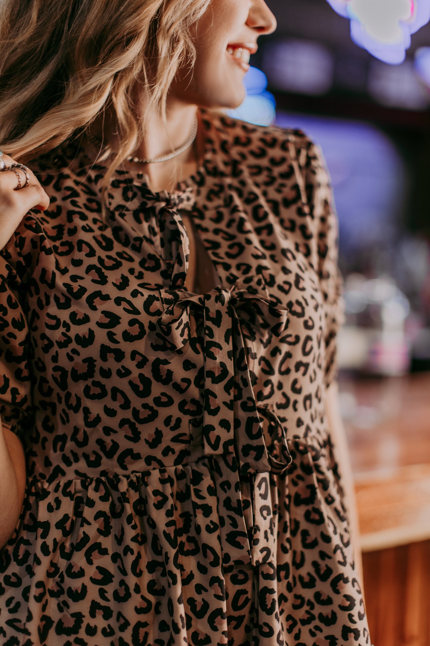 MK658 Leopard Front Bow Tie Dress
