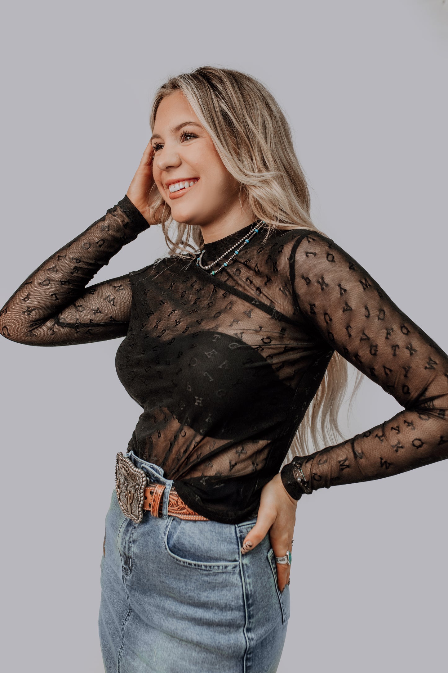 MK570A 3D Letters Lace Top