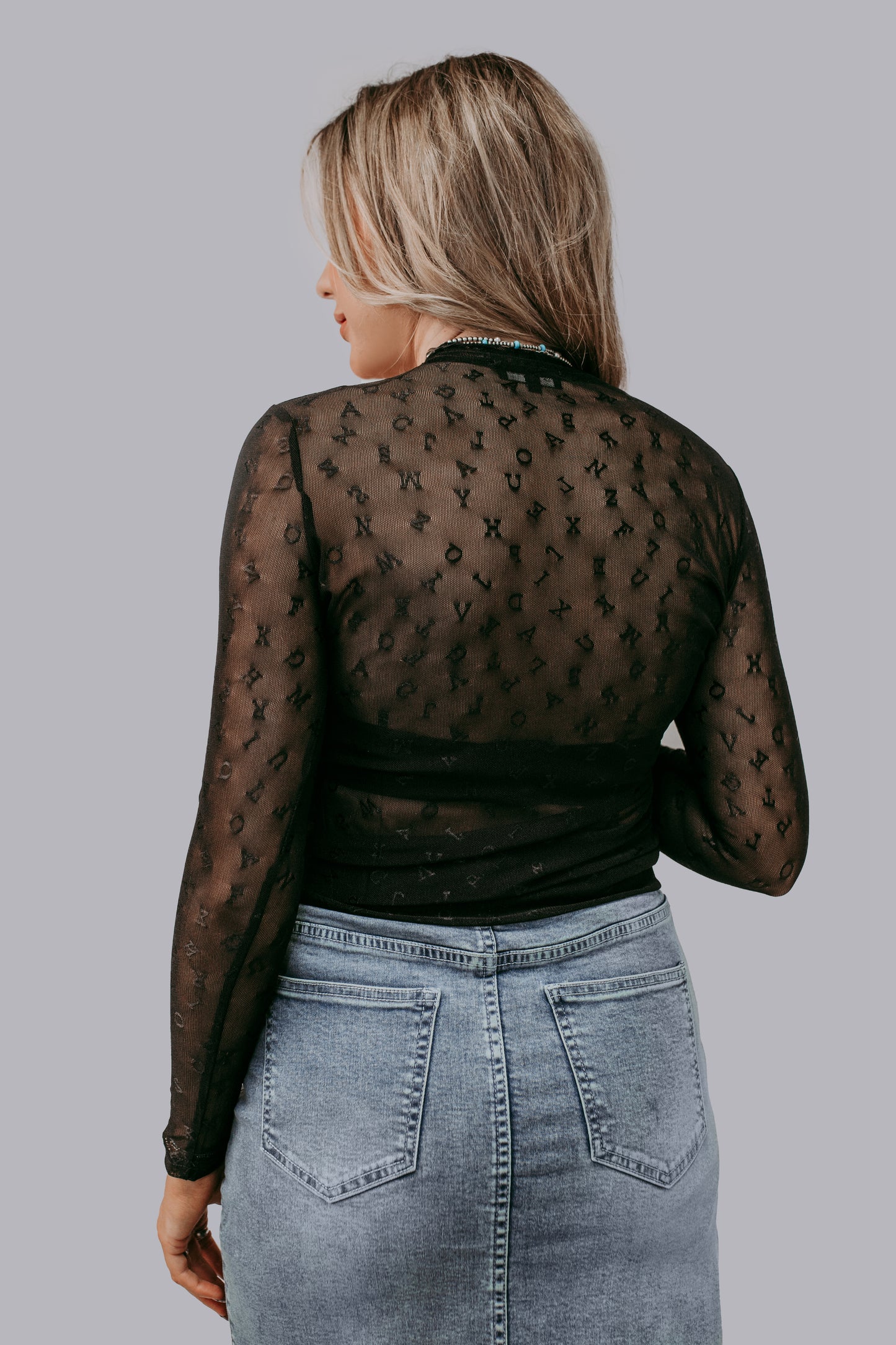 MK570A 3D Letters Lace Top