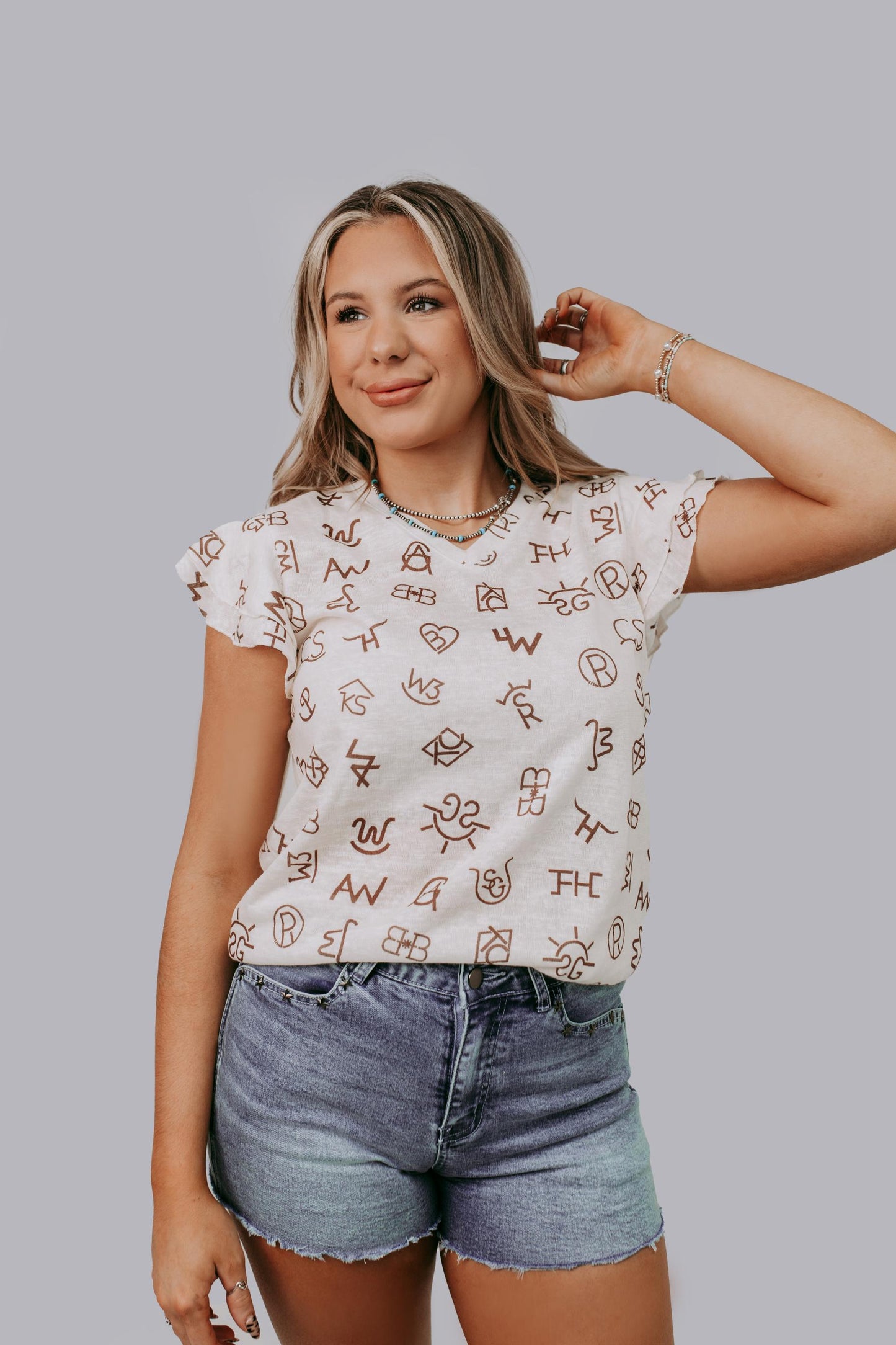 MK668/619 Branded Ruffled Sleeve Blouse