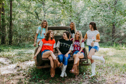 MK489 Sequins Sleeve Game Day Tee - Icy Blue