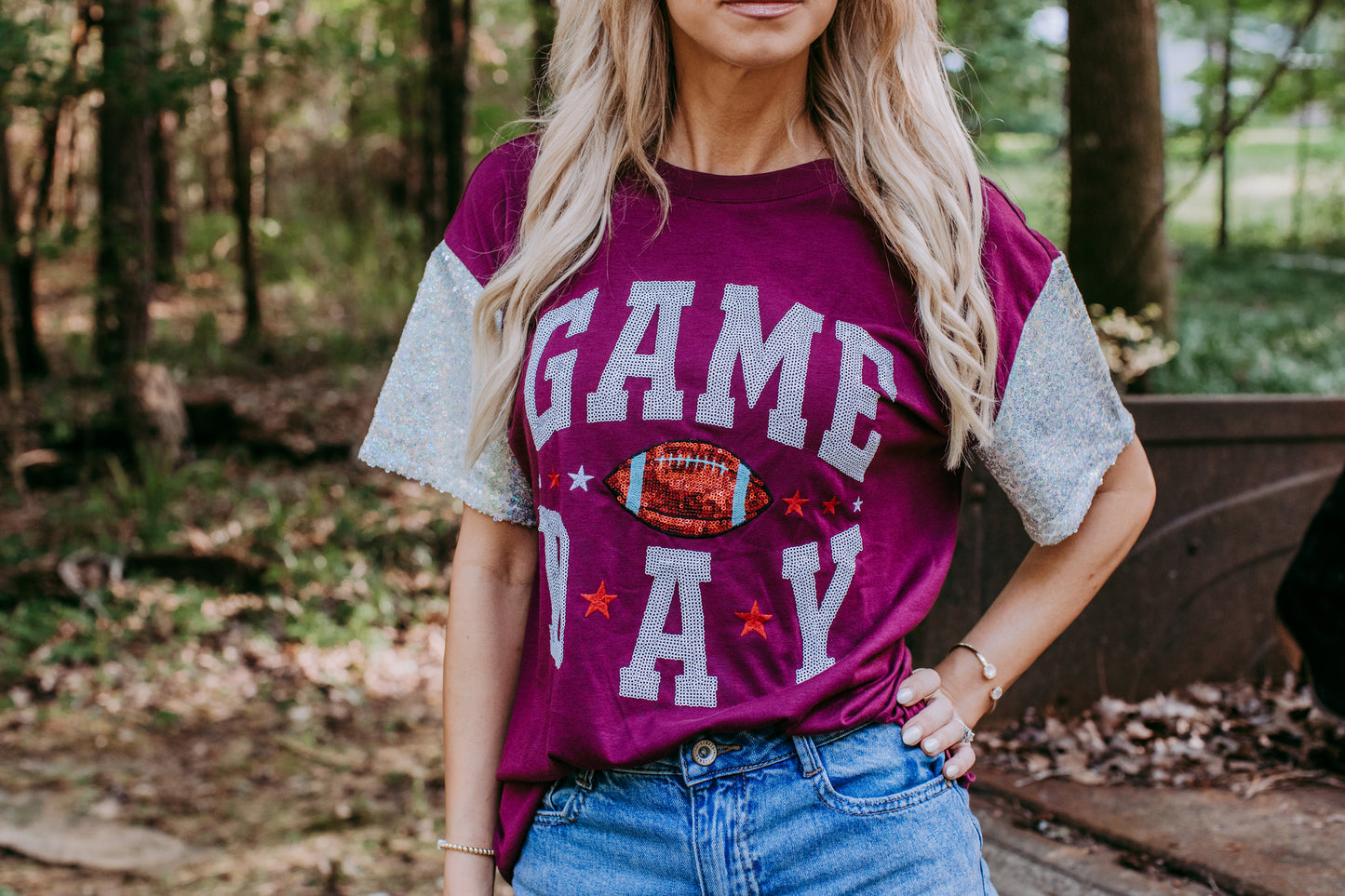 MK489 Sequins Sleeve Game Day Tee
