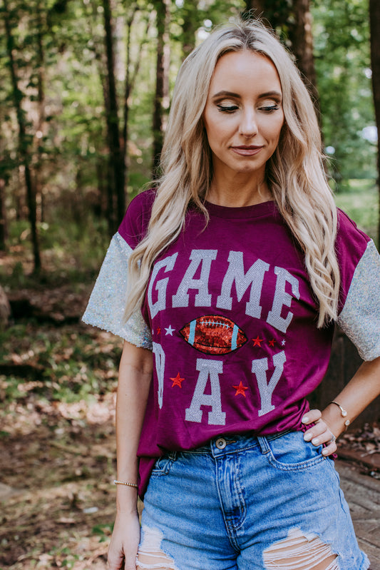 MK489 Sequins Sleeve Game Day Tee