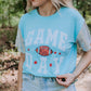 MK489 Sequins Sleeve Game Day Tee - Icy Blue