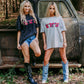 MK518 Pink Bow Acid washed SL Tee - Charcoal