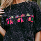 MK518 Pink Bow Acid washed SL Tee - Gray