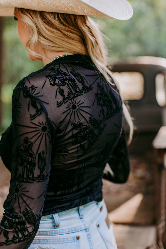MK498 Sunshine Velvet Printed Mesh Top