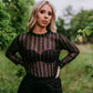 MK424 Night Fever Long Sleeve Foil Embellished Mesh Top - Gold