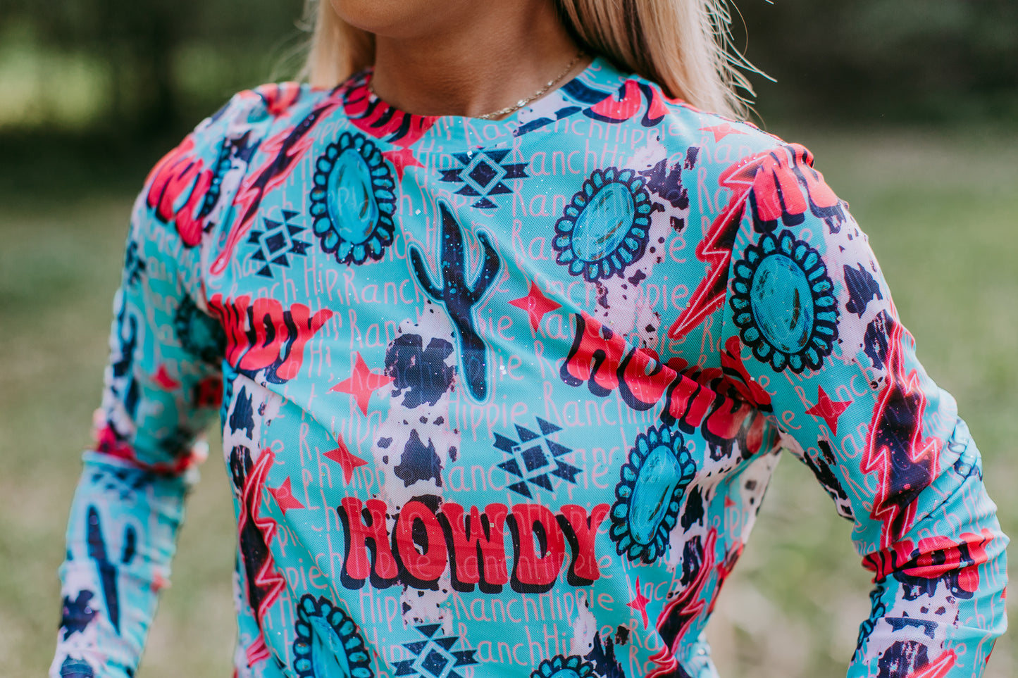 MK478 Sparkle Howdy Mesh Top Turquoise
