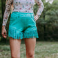 MK313 Dixie Rhinestone Embellished Fringe Shorts - Turquoise