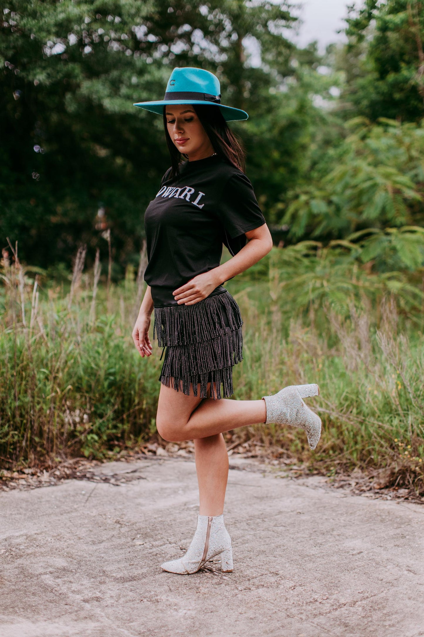 MK406 Cowgirl 3D Sequin Embroidered Tee