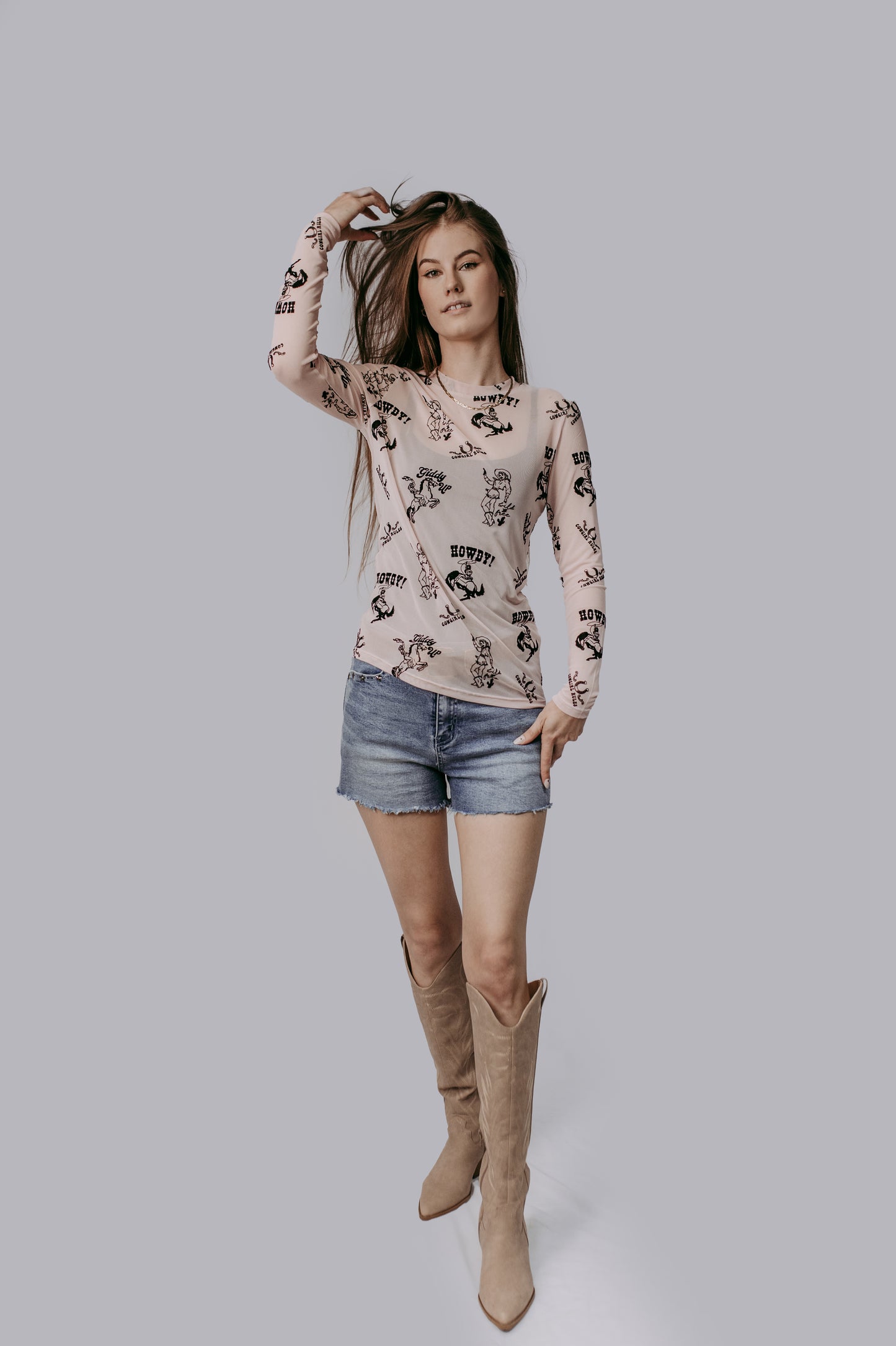 MK727 Giddy Up Velvet Mesh Top