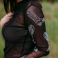 MK425 Django Black Rhinestone Embellished Mesh LS Top