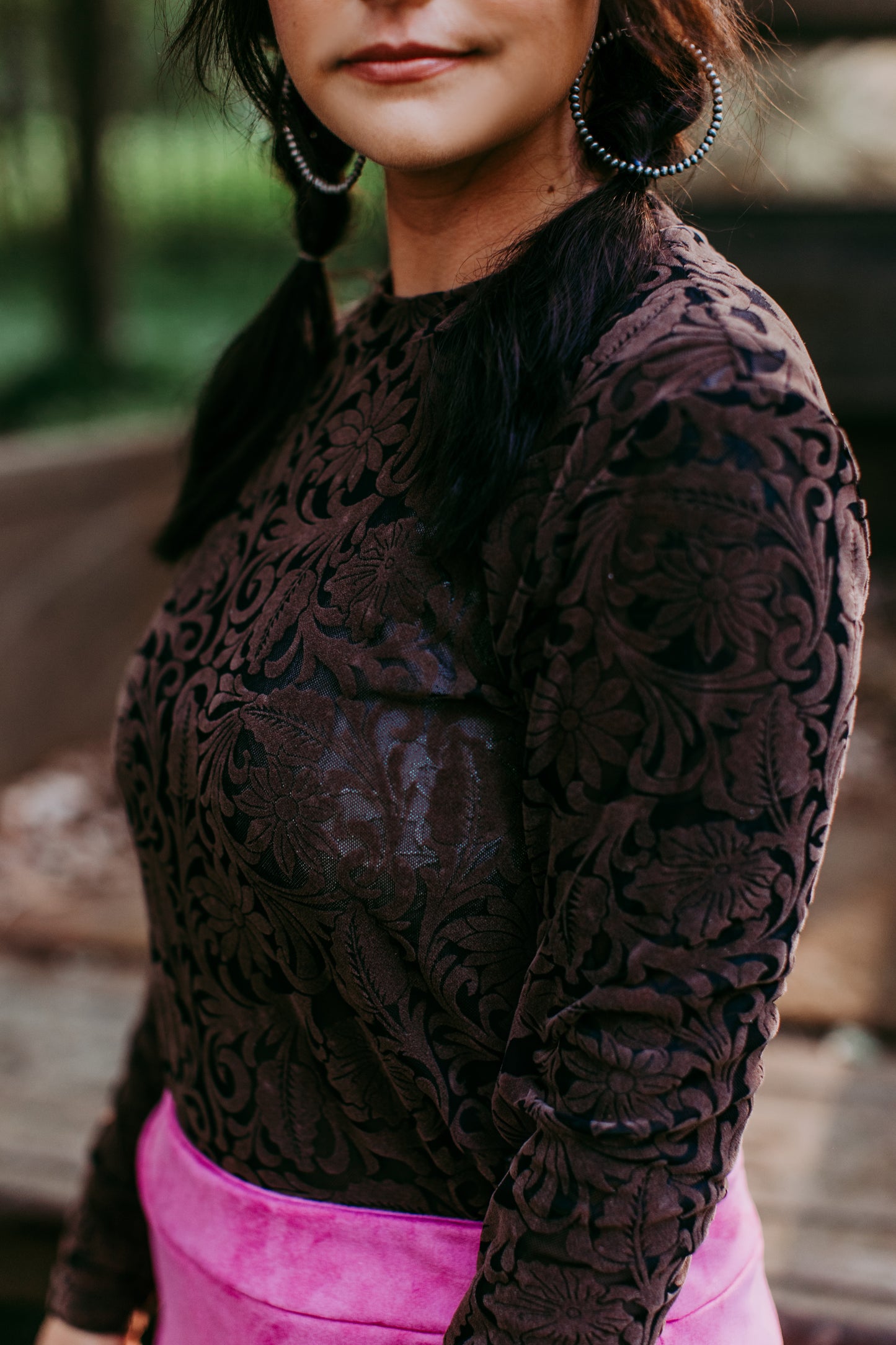 MK479 Tooled Leather Mesh Top - Brown