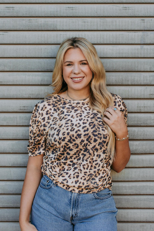 TZ82 Leopard Puff Sleeve Blouse
