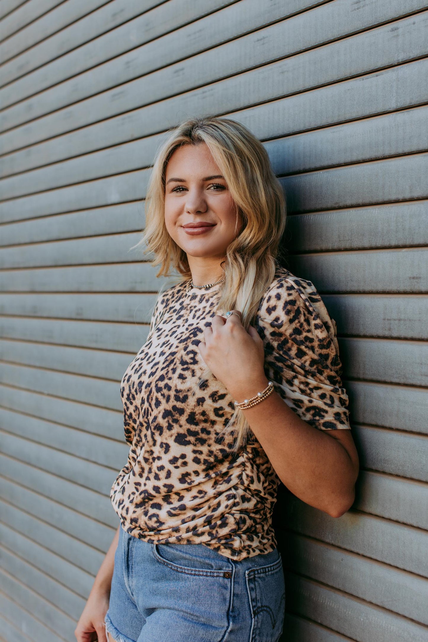 TZ82 Leopard Puff Sleeve Blouse