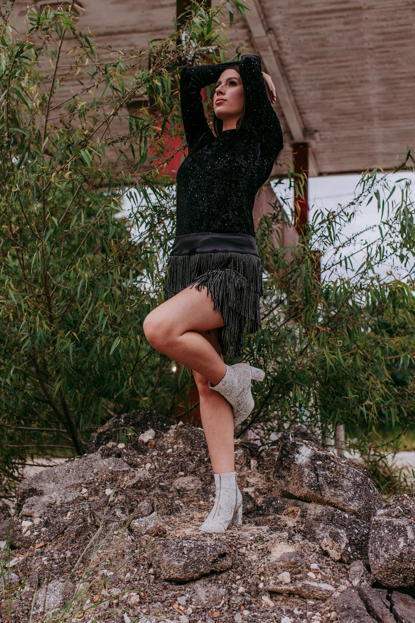 MK414 Jewel Velvet Mesh Top
