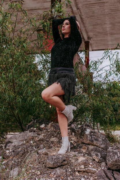 MK414 Jewel Velvet Mesh Top