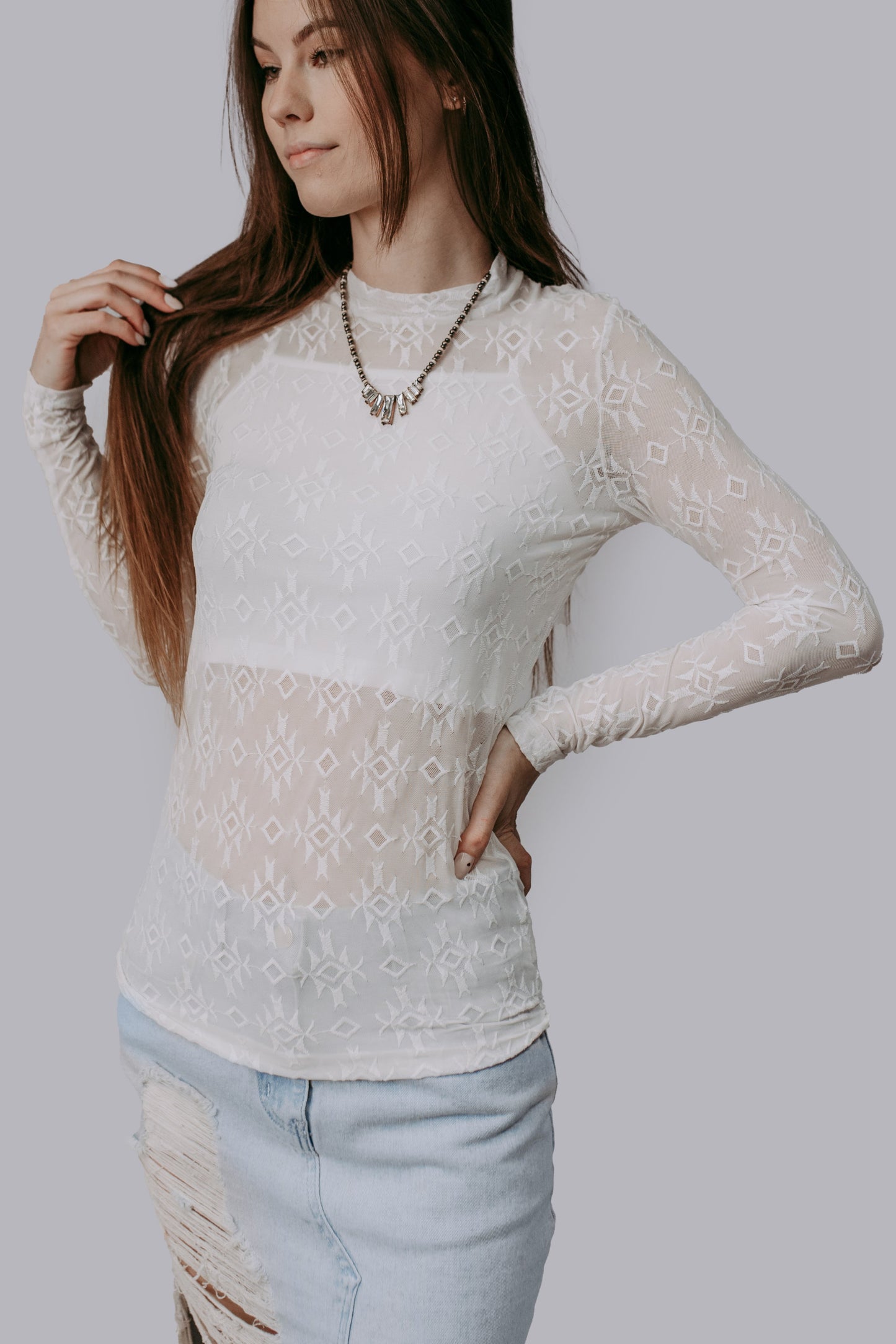 MK706 Embroidery Lace Top