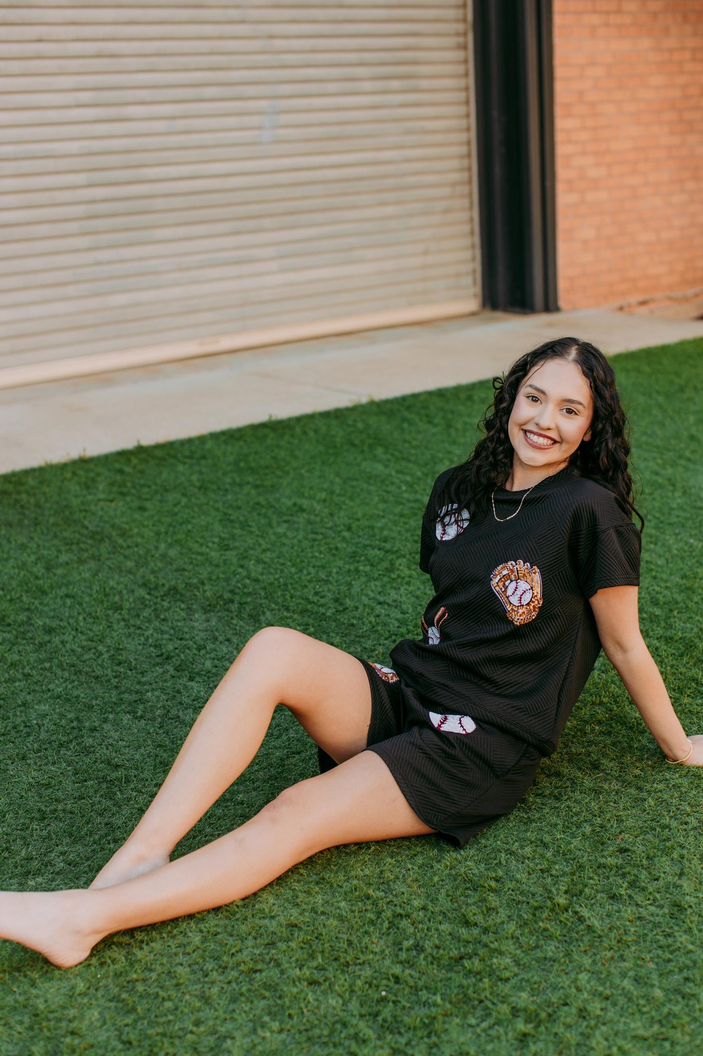 MK591 Sequins Baseball Short Sets