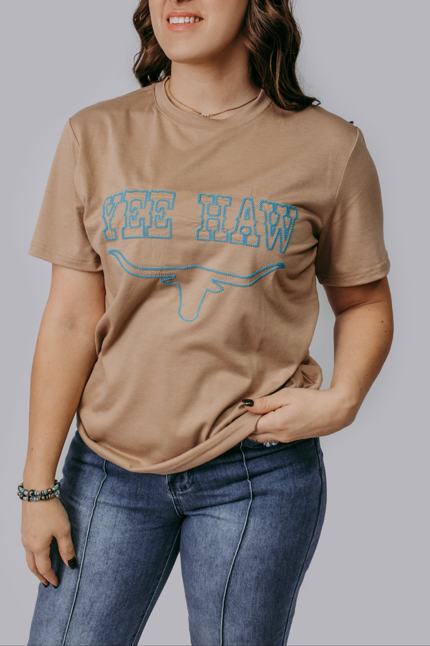 MK269 YEE HAW! Longhorn Embroidered Tee