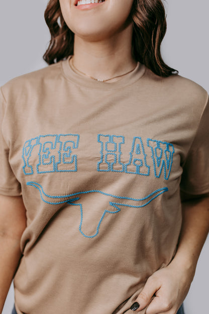 MK269 YEE HAW! Longhorn Embroidered Tee