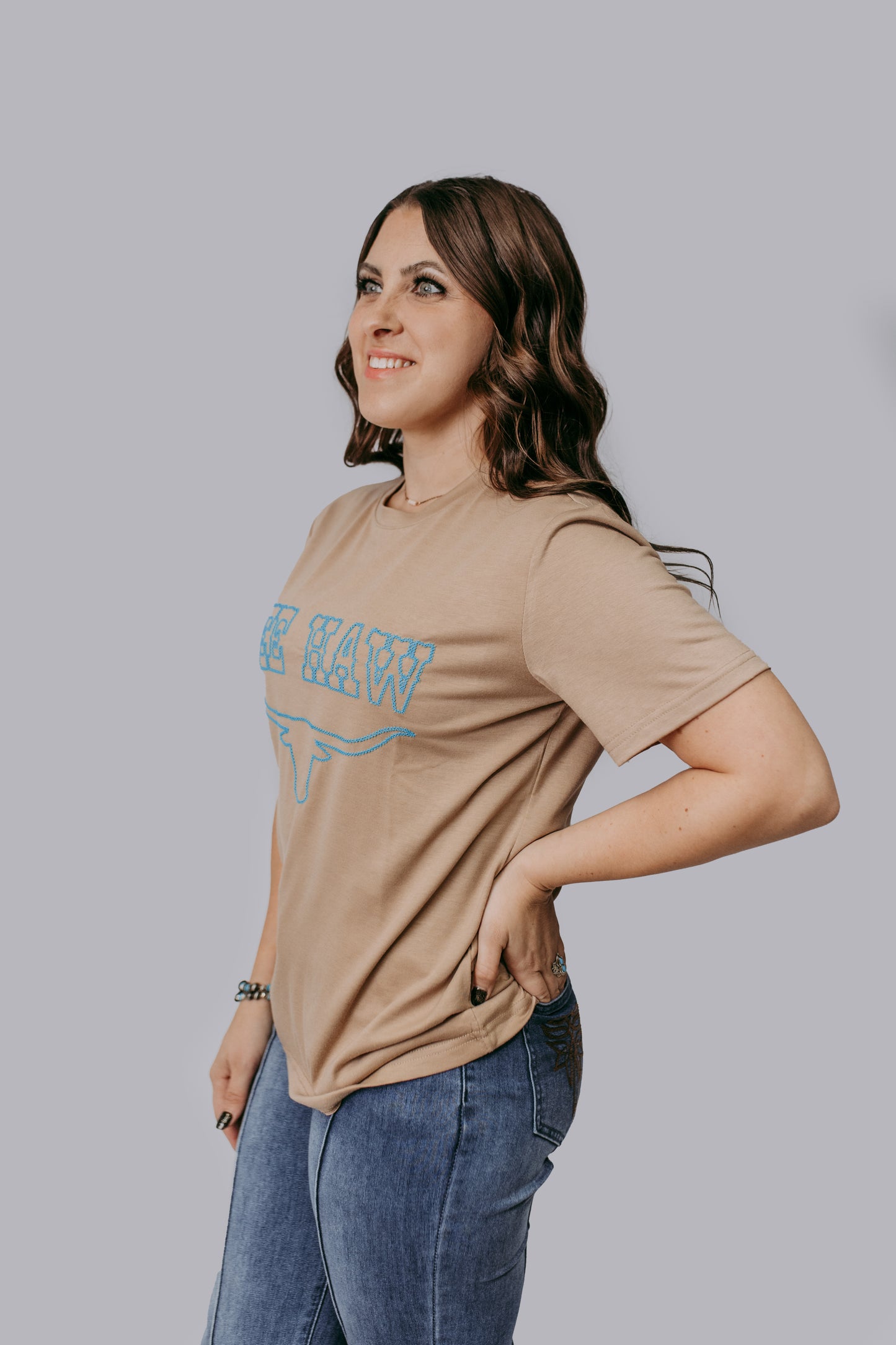 MK269 YEE HAW! Longhorn Embroidered Tee