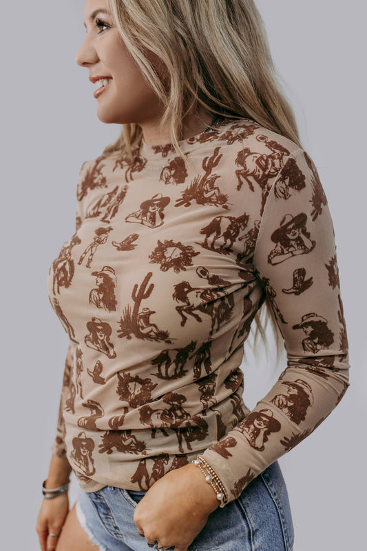 MK718 Desert Dreams Velvet Mesh Top