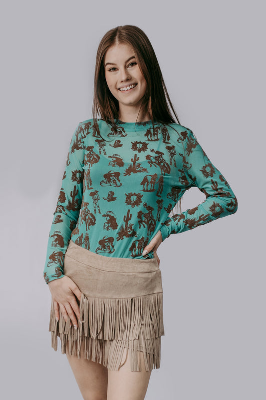 MK725 Daydreamer Velvet Mesh Top
