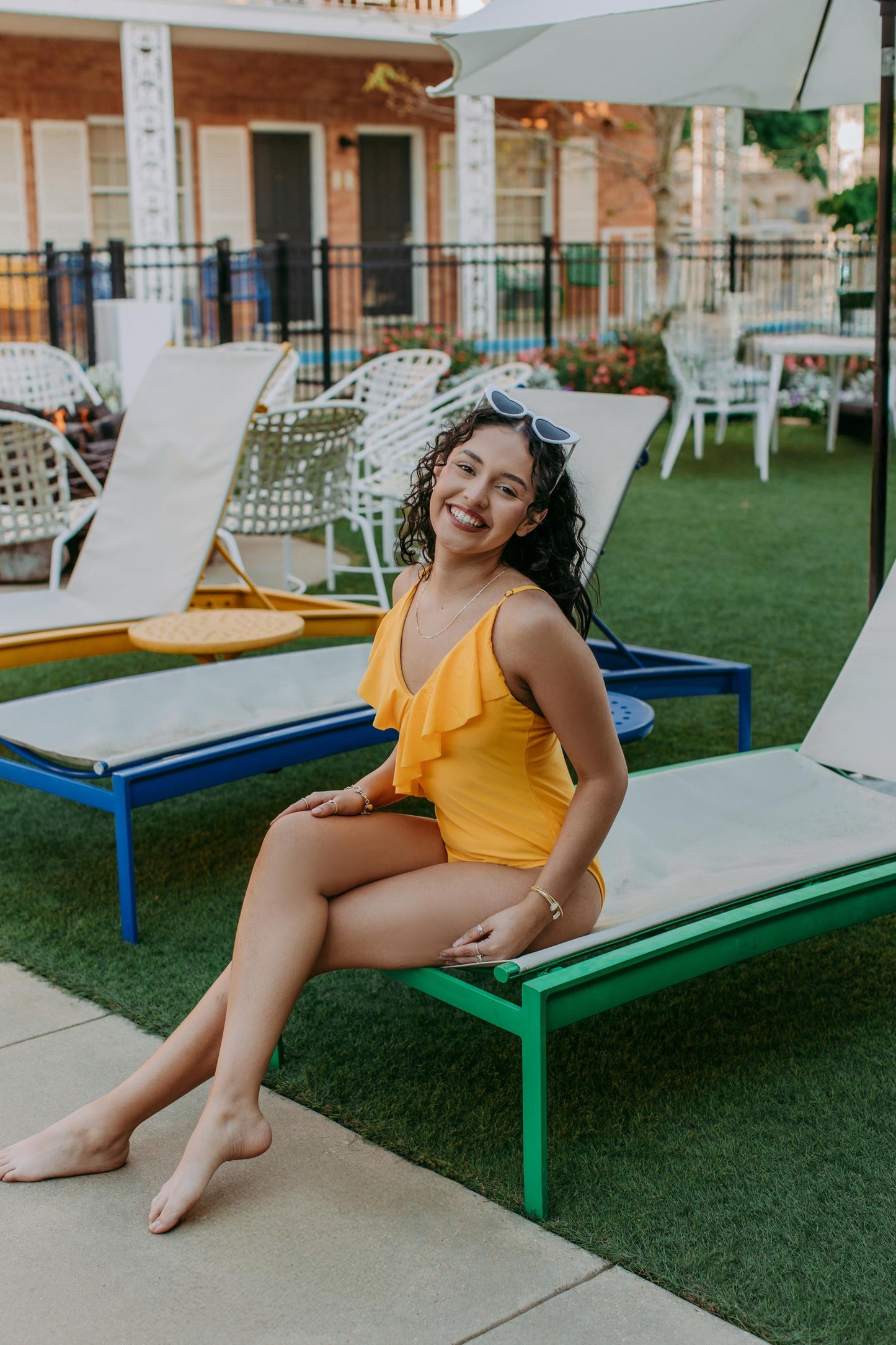MK98 Yellow Ruffled 1 Piece Bathing Suit