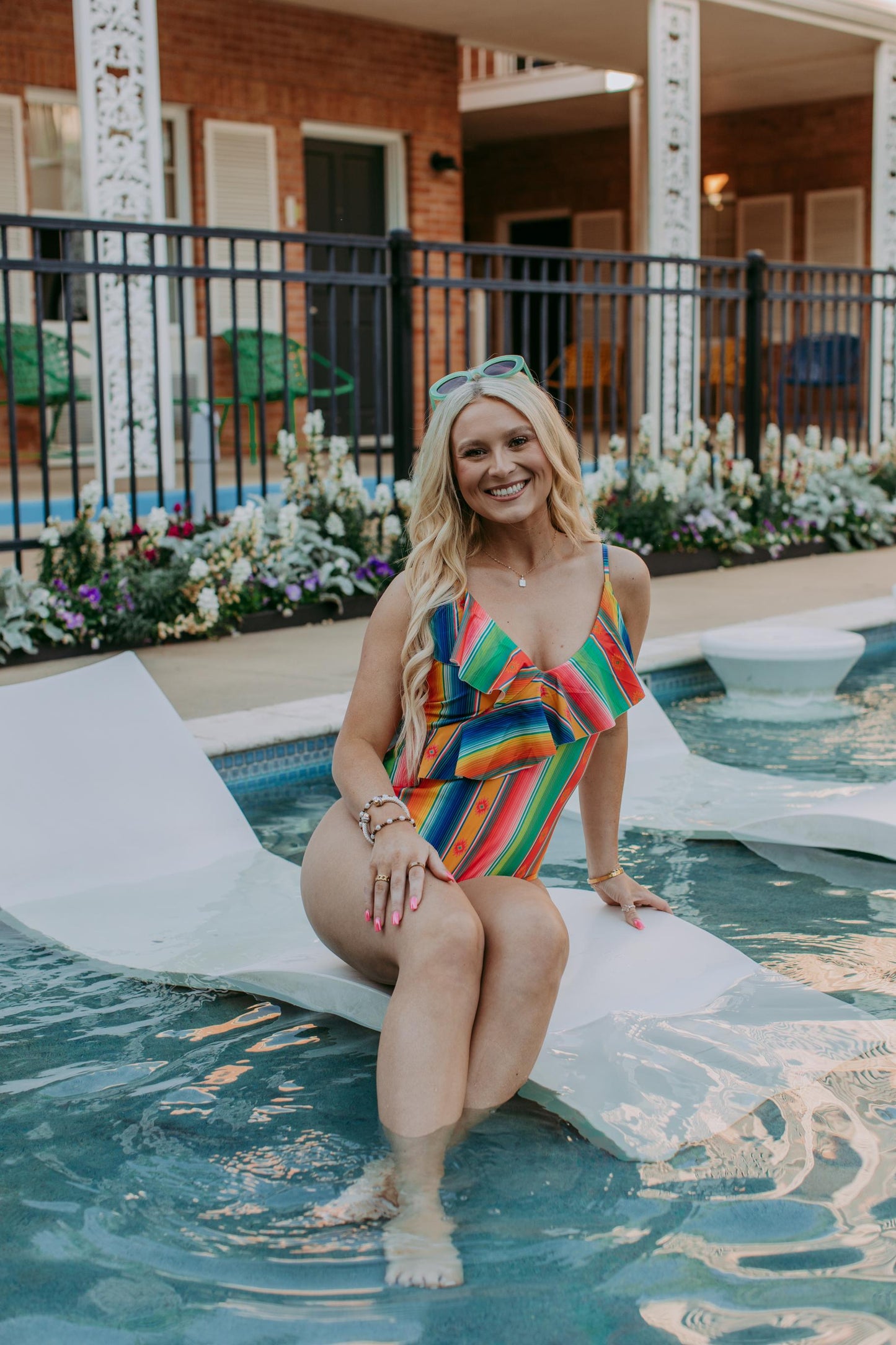 MK99 Bright Serape Ruffled Bathing Suit