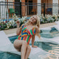 MK99 Bright Serape Ruffled Bathing Suit