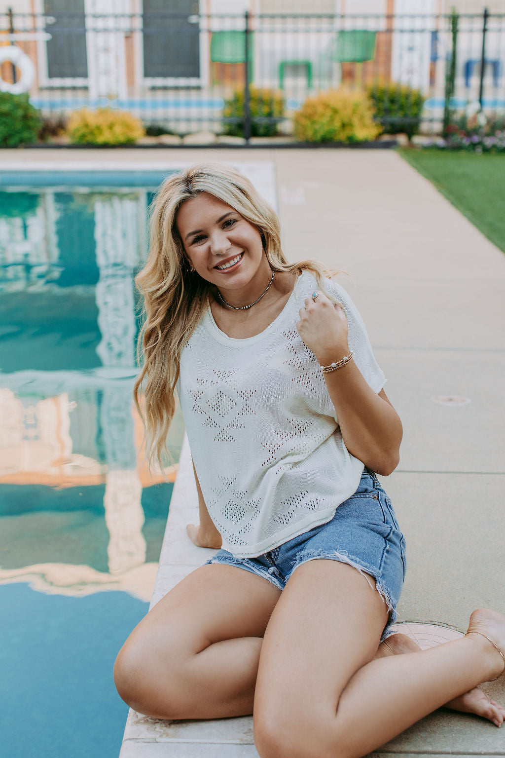 MK640 Aztec Crochet Blouse