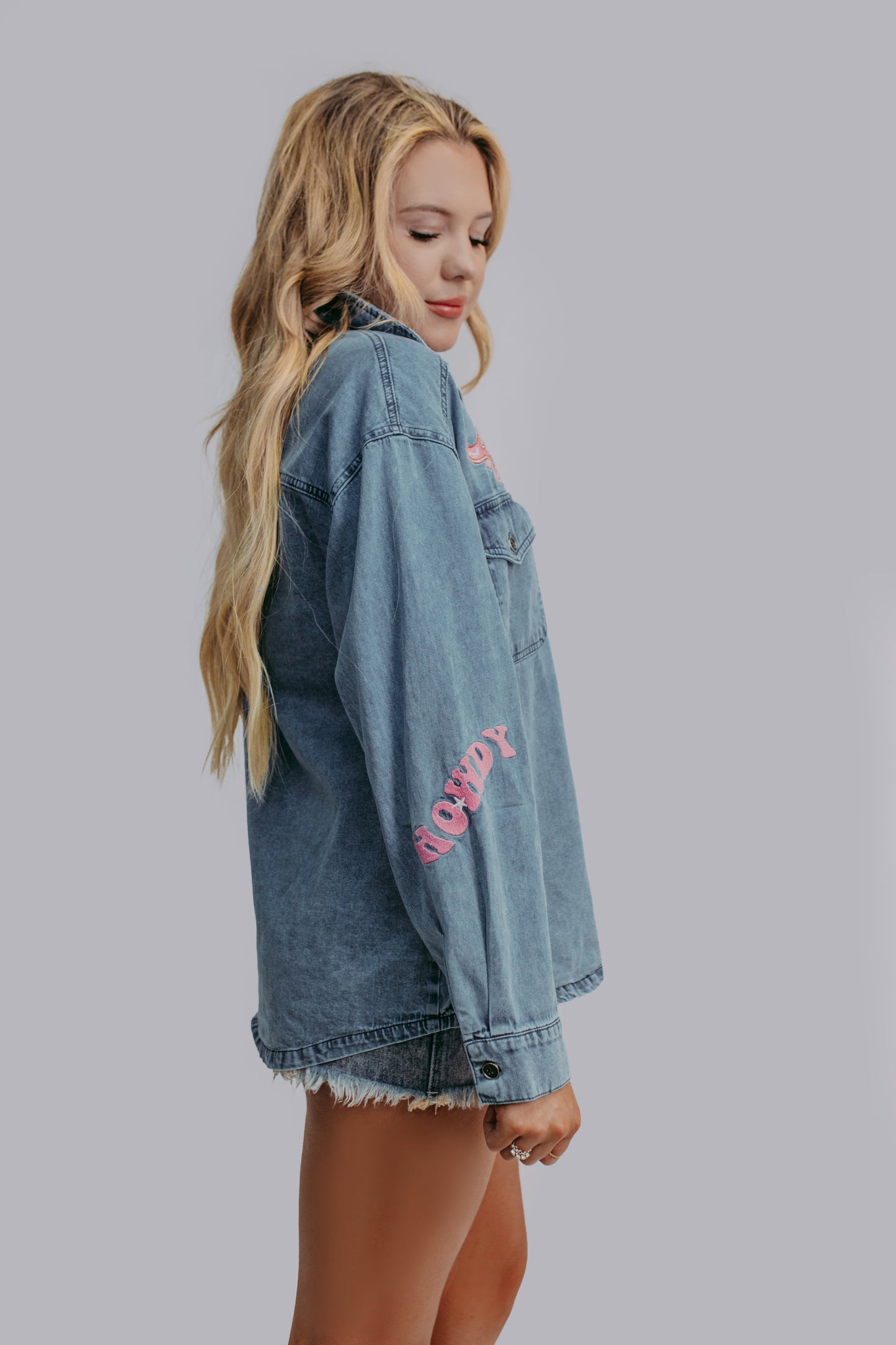 MK522 Giddy Up Embroidery Denim Button Down