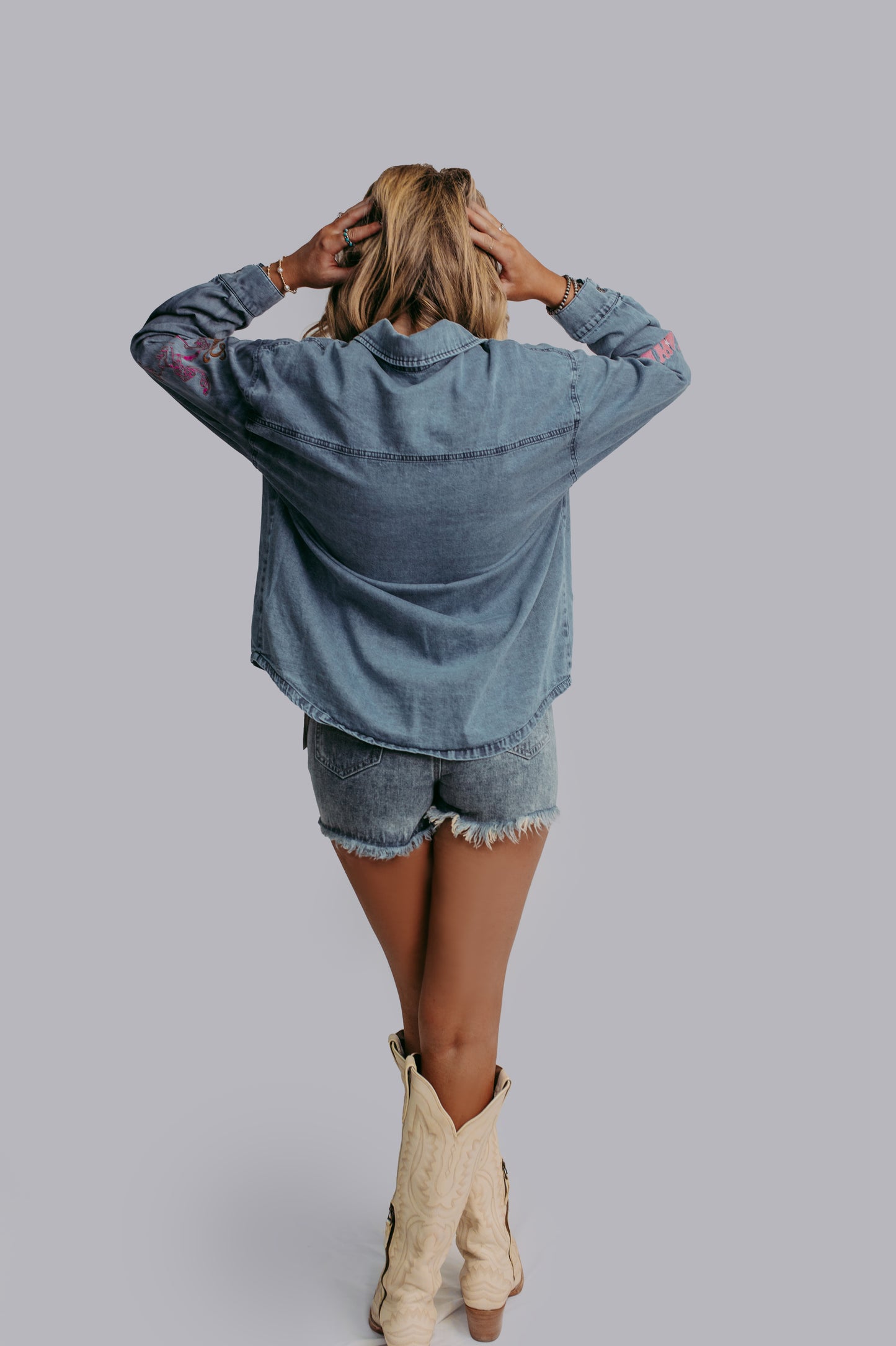 MK522 Giddy Up Embroidery Denim Button Down