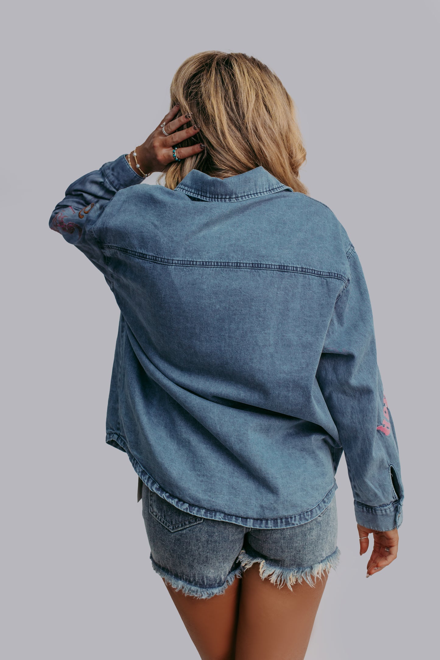 MK522 Giddy Up Embroidery Denim Button Down