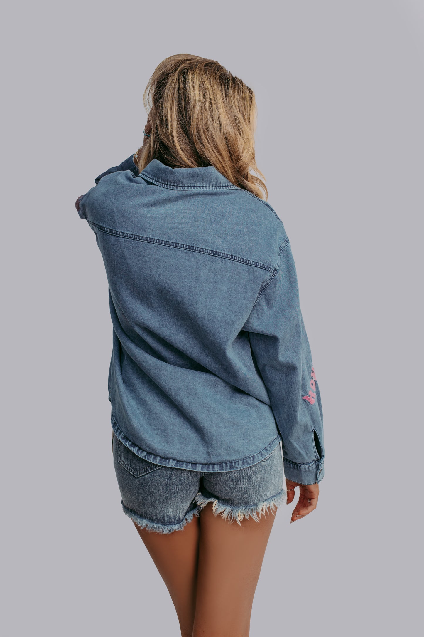 MK522 Giddy Up Embroidery Denim Button Down