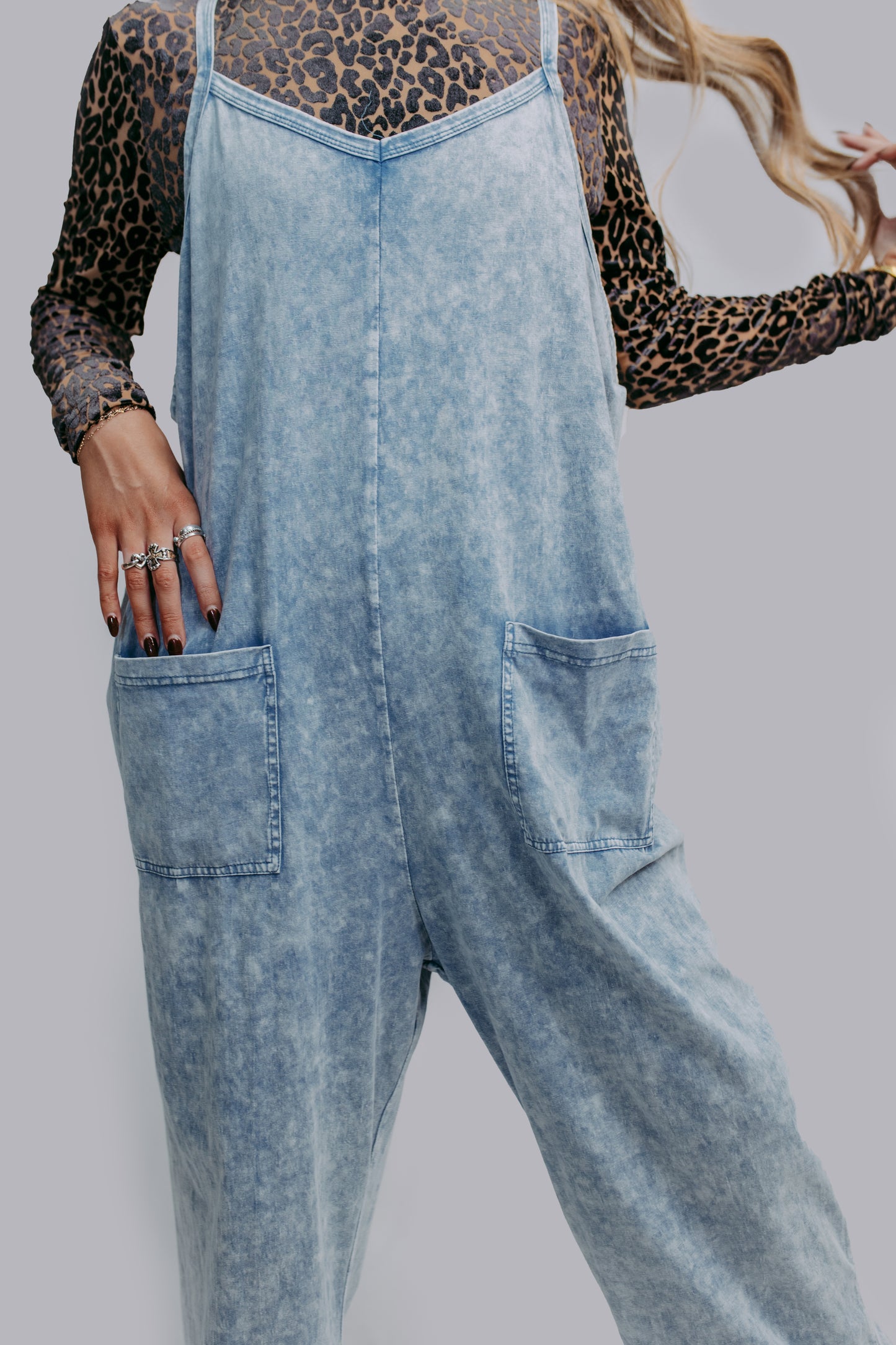 MK470 Acid Washed Jumpsuit - Blue