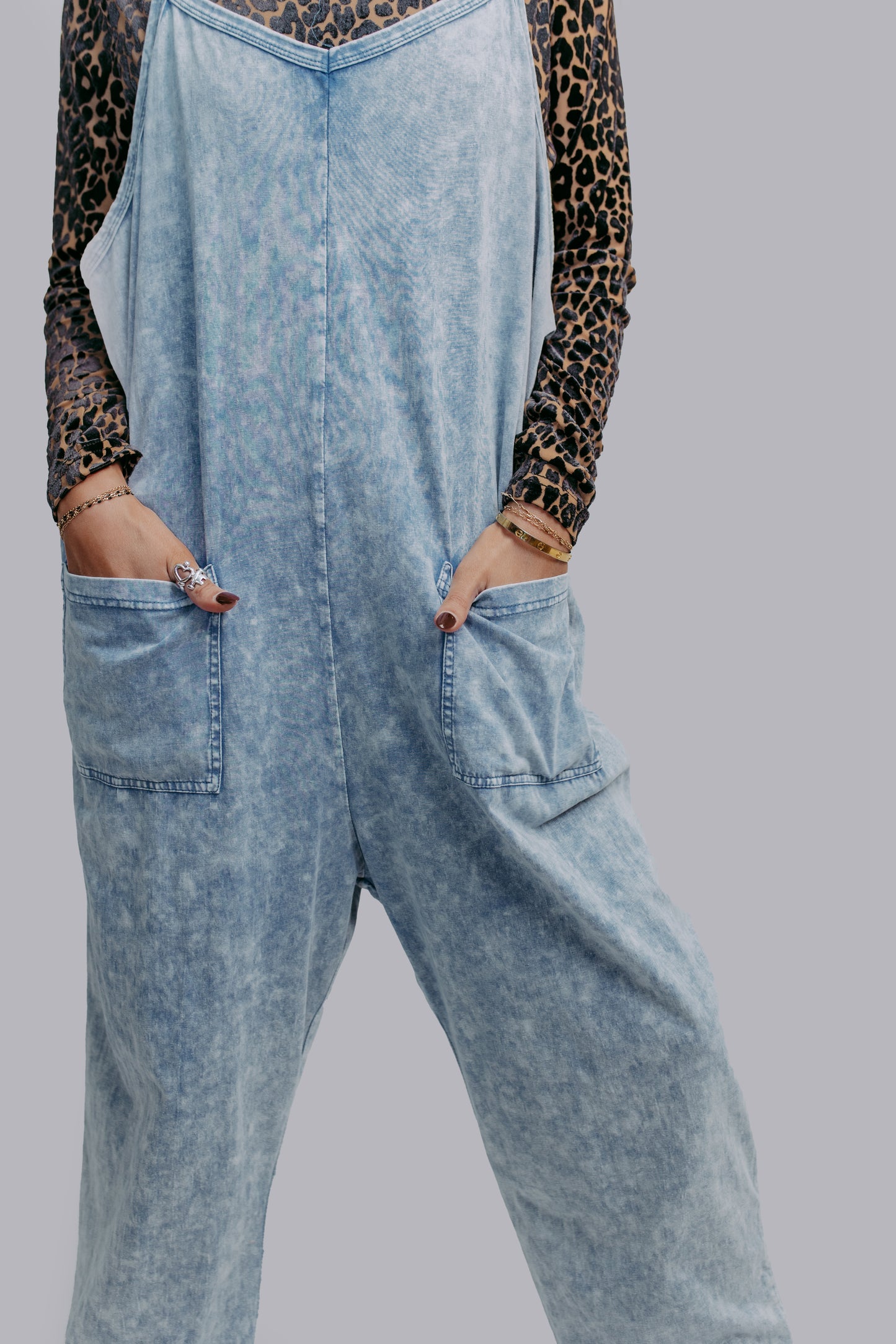 MK470 Acid Washed Jumpsuit - Blue