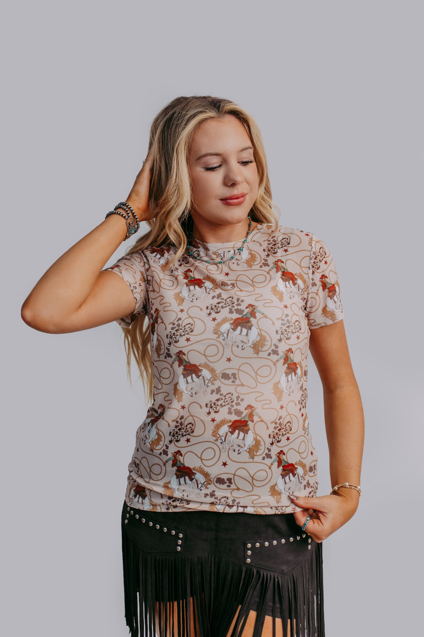 MK613 Rodeo Short Sleeve Mesh Top - Neutral