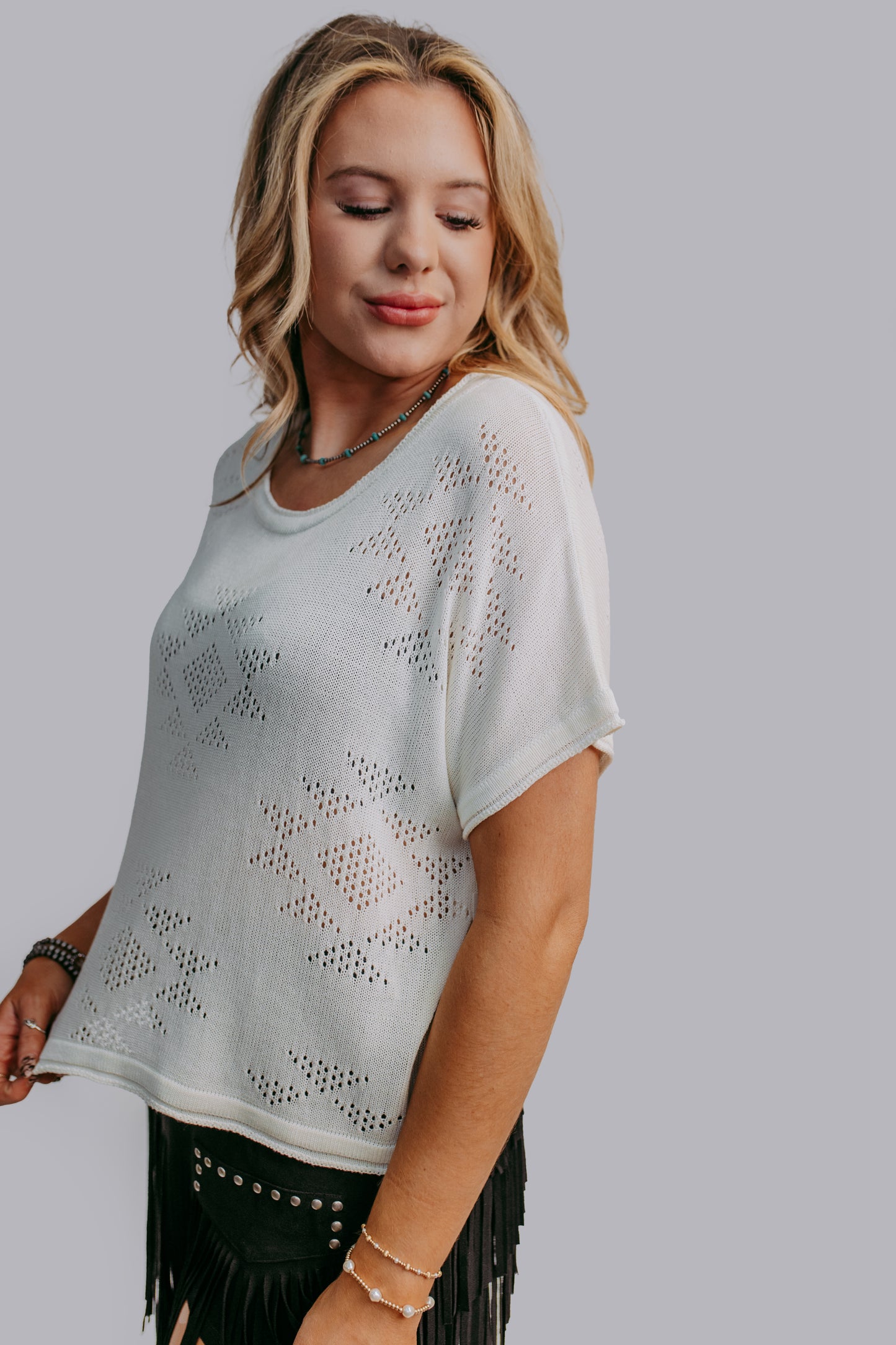 MK640 Aztec Crochet Blouse