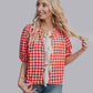 MK621 Plaid Front Tie Blouse