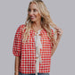 MK621 Plaid Front Tie Blouse