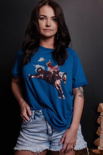 MK556 Patriotic Bronco Sequin SL Tee