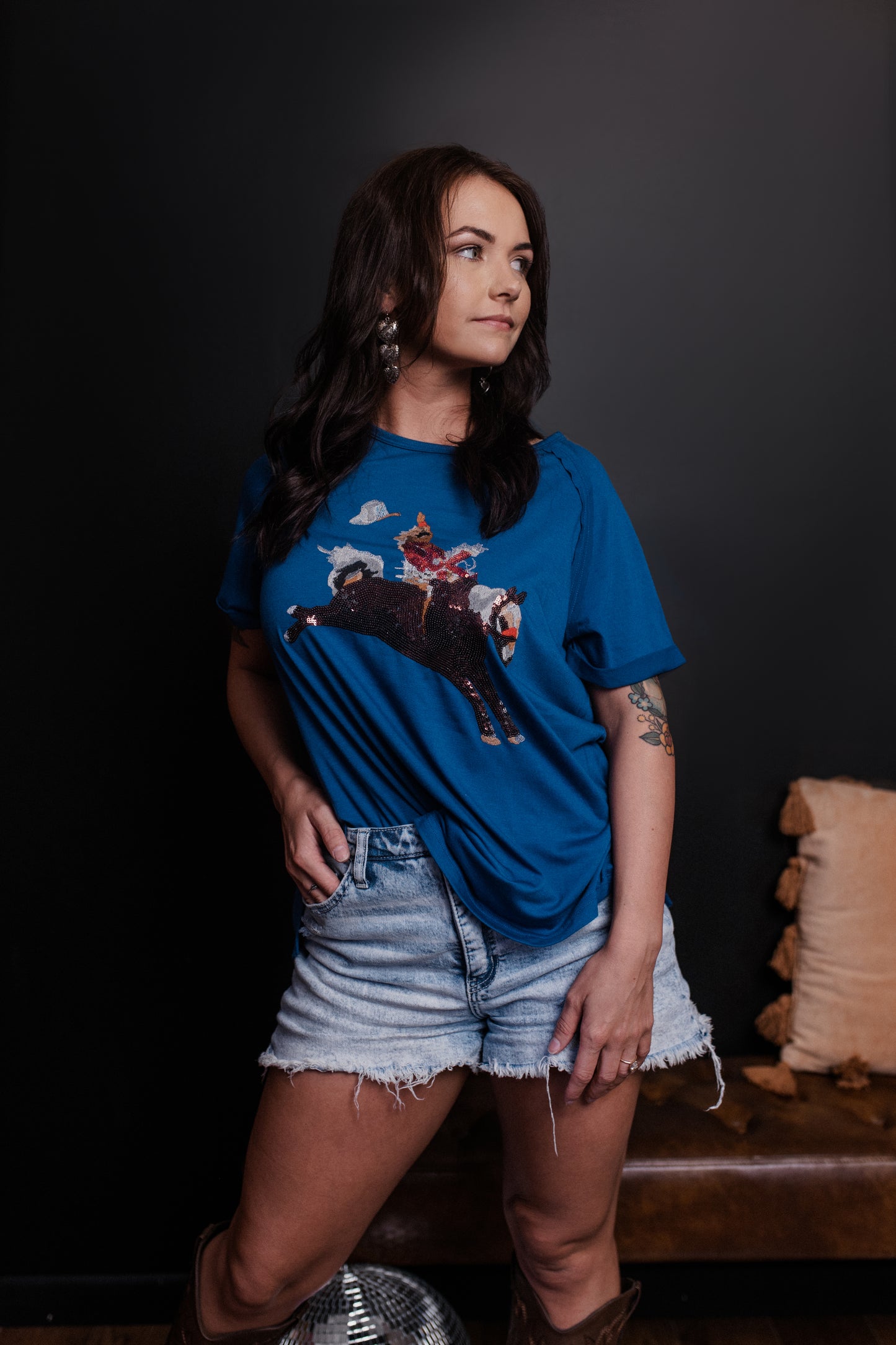 MK556 Patriotic Bronco Sequin SL Tee